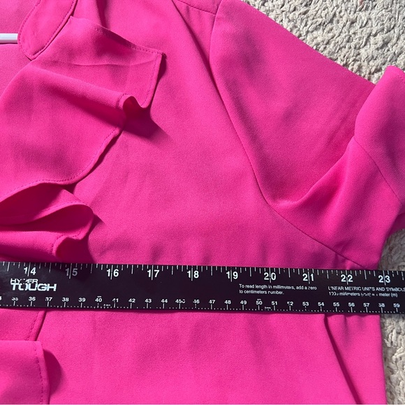 Karl Lagerfeld Paris Blouse Womens XL Pink Ruffle Trim V Neck Button Up Top - Picture 10 of 15